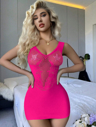 Bodycon sexy rosa caldo - , rete