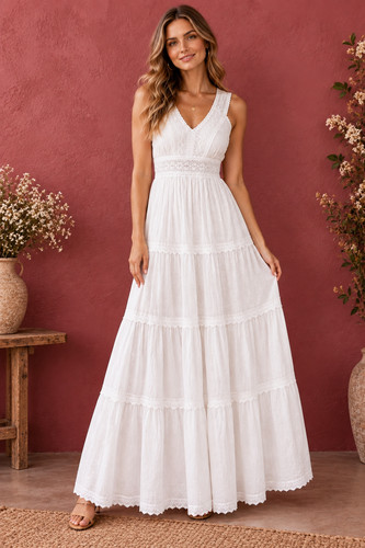 Maxi abito donna bianco pizzo