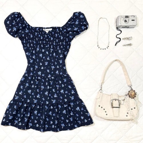 Mini abito blu floreale - abito,